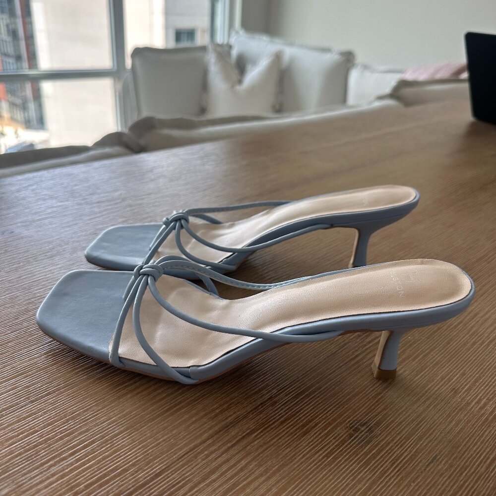 Leather baby blue kitten heel sandals